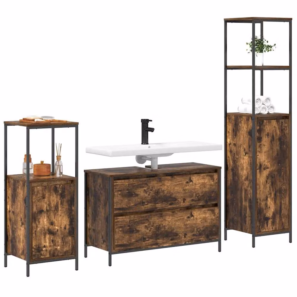 Berkfield Home 3 Piece Modern Bathroom Furniture Set in Smoked Oak Brown – 2