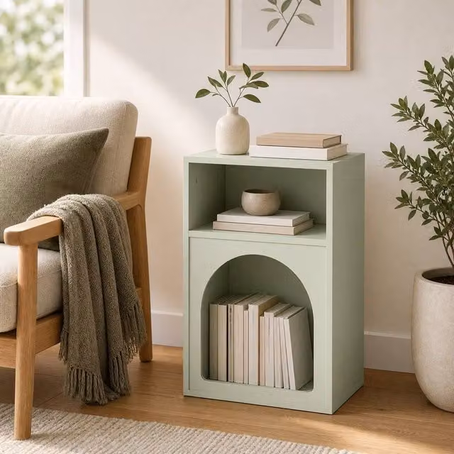 STILVORA Modern Green Bedside Table with 2 Open Compartments – 1
