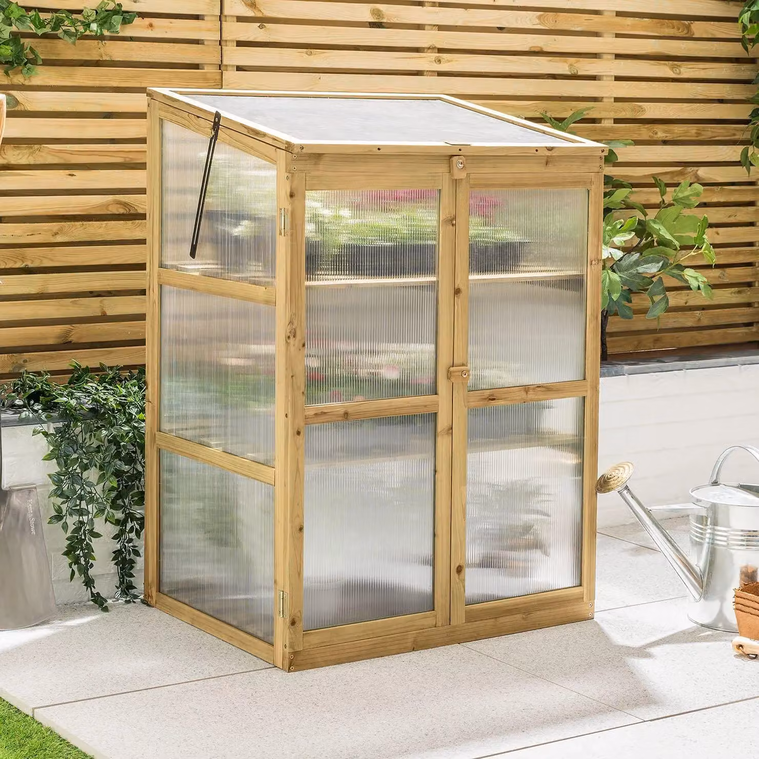 Christow Wooden Polycarbonate Lean To Cold Frame Garden Greenhouse in Brown, W/D/H: 110 x 59 x 76 cm – 2
