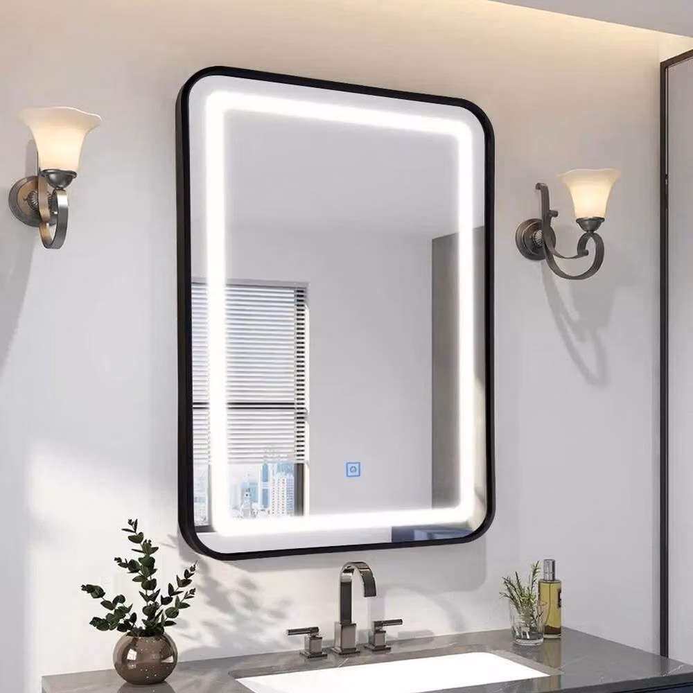 PAWNORA Modern Rectangular LED Illuminated Bathroom Wall Mirror in Black – 2