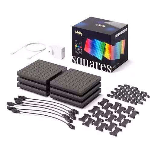 Twinkly Squares Combo Pack of 6 App-Controlled RGB LED Panels in Black – 1