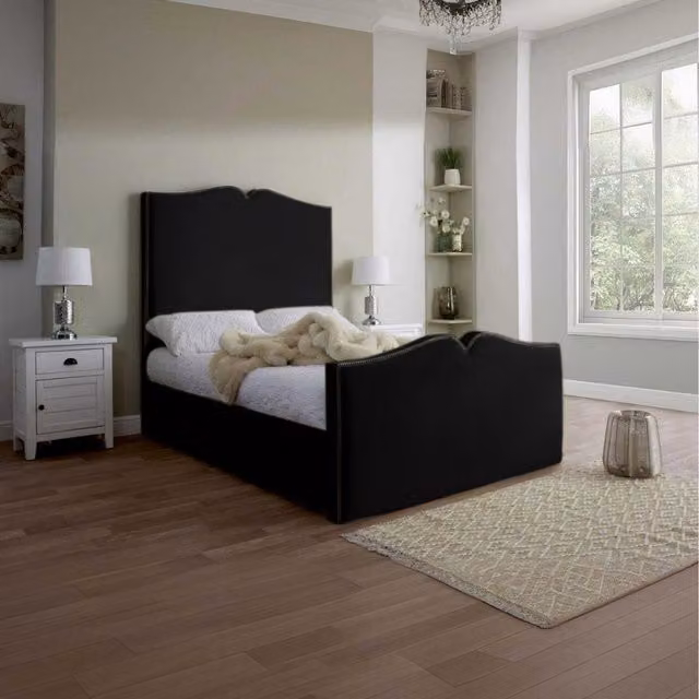 Desire Deco Christie Upholstered Velvet Bed Frame in Black, 180 x 200 cm