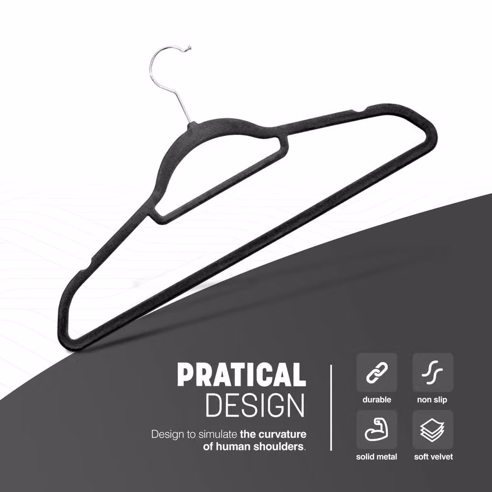 Keplin Non-Slip Velvet Flocked Clothes Hangers with Tie Bar, Black, 20 Pack – 3