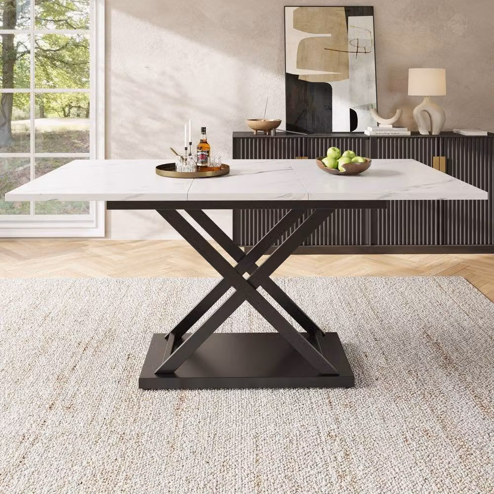 BTM Modern Telescopic Marble Dining Table with Black Iron X-Frame Legs, W/D/H: 160 x 80 x 75 cm – 2