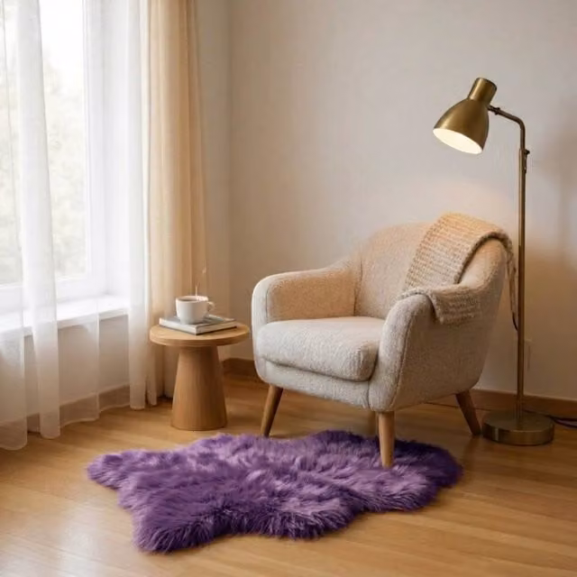 Infinity Leather Natural Wool Sheepskin Single Rug, Purple, W: 90 cm, D: 60 cm