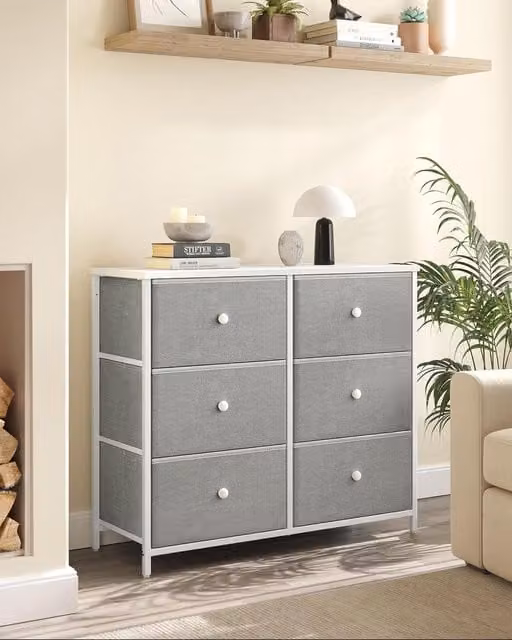 SONGMICS Medium Chest of Drawers with 6 Fabric Drawers and Metal Frame in Light Grey – 1