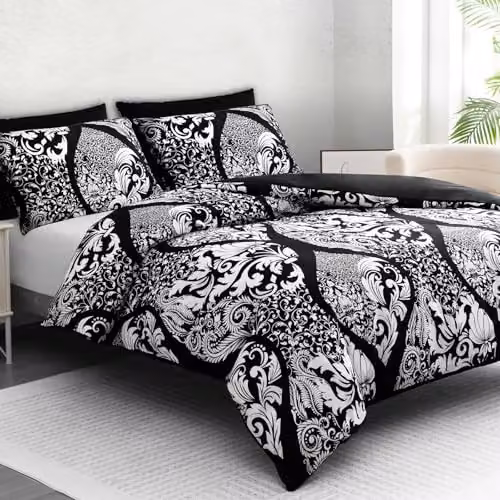 Pamposh Grace Luxury King Size Reversible Microfibre Duvet Cover Set with Pillowcases in Black – 2