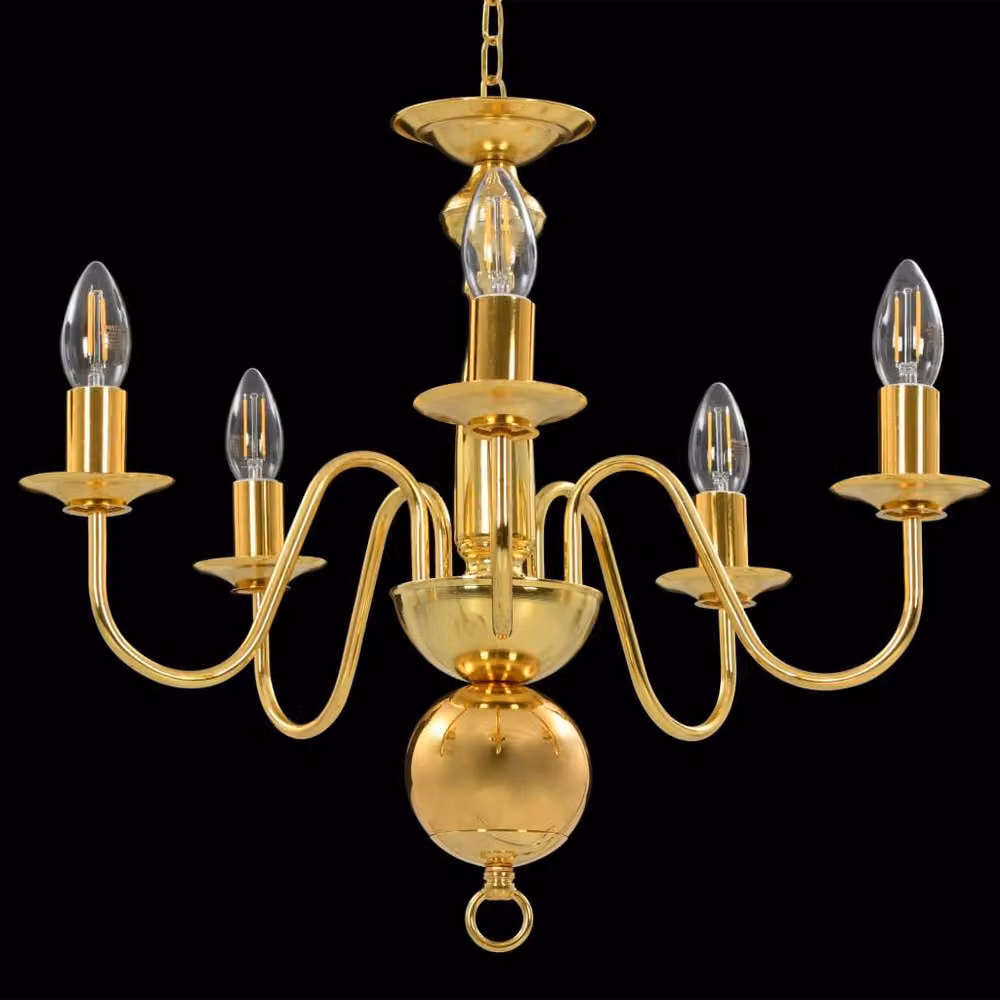 Berkfield Home Antique Gold Metal Suspended Chandelier with 5 x E14 Bulbs – 2