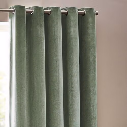 Riva Home Green Chenille Velvet Eyelet Curtains, H 229 cm x W 183 cm – 2