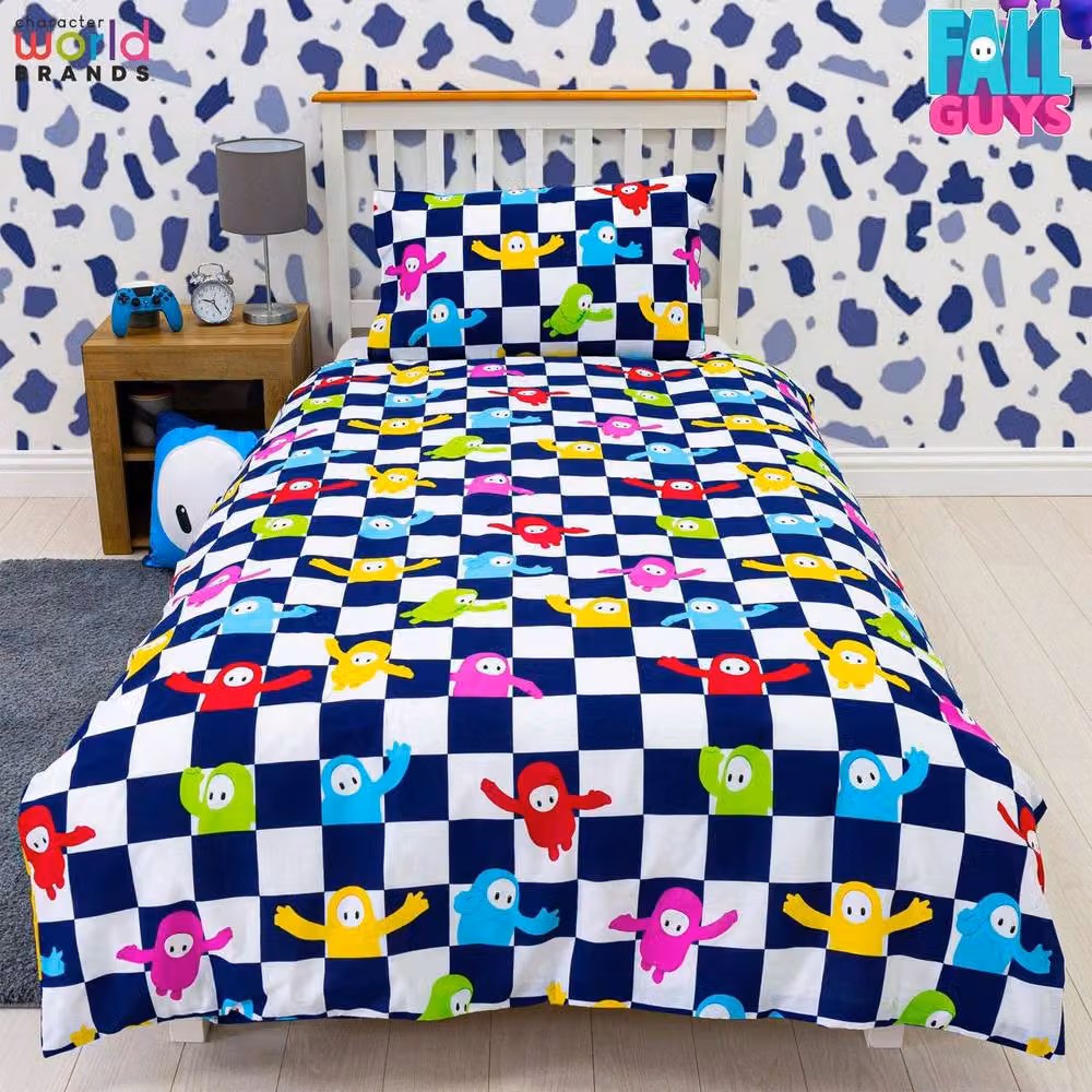 Fall Guys Grid Reversible Single Duvet Set and Pillowcase in Multicolour Checked Design – 3