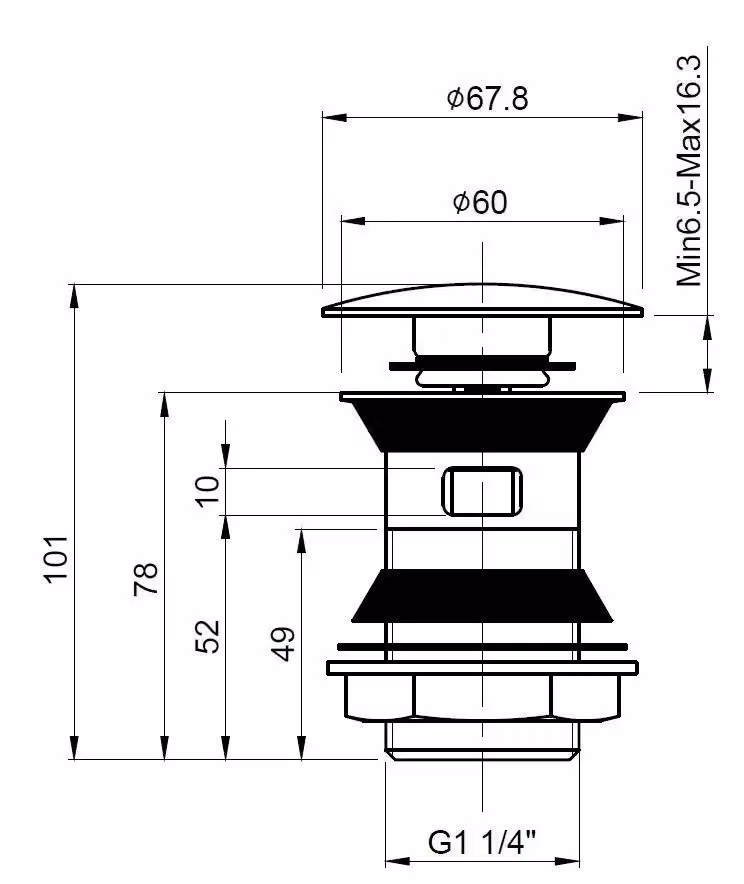Balterley Round Stainless Steel Slotted Push Button Basin Waste in Silver Chrome, W/D/H: 6.1 x 9.7 x 6.1 cm – 2