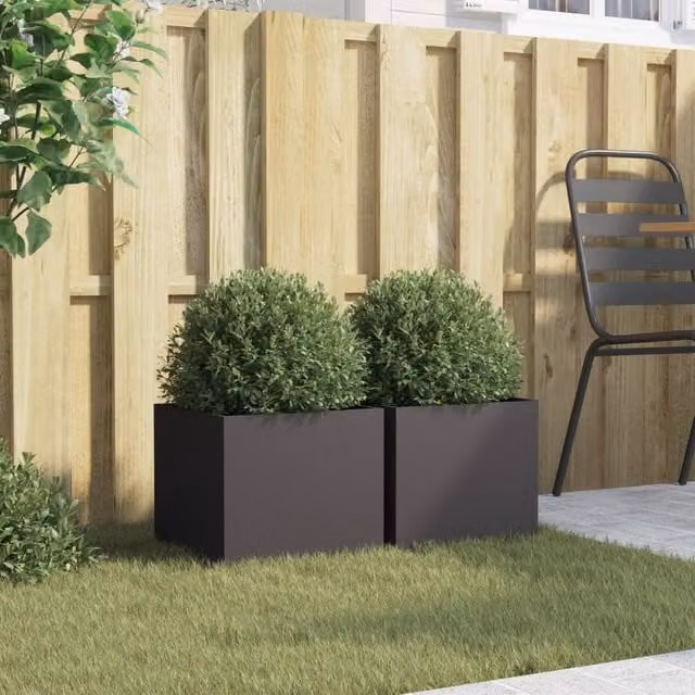 Berkfield Home Steel Planter Tub, 2 Pack, Black, W: 32 cm, D: 30 cm, H: 29 cm