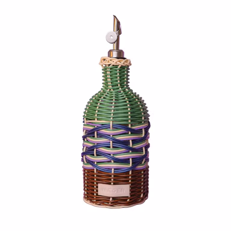 MÆGEN Glass and Stainless Steel Oil Pourer Jug in Brown, Green and Multicolour
