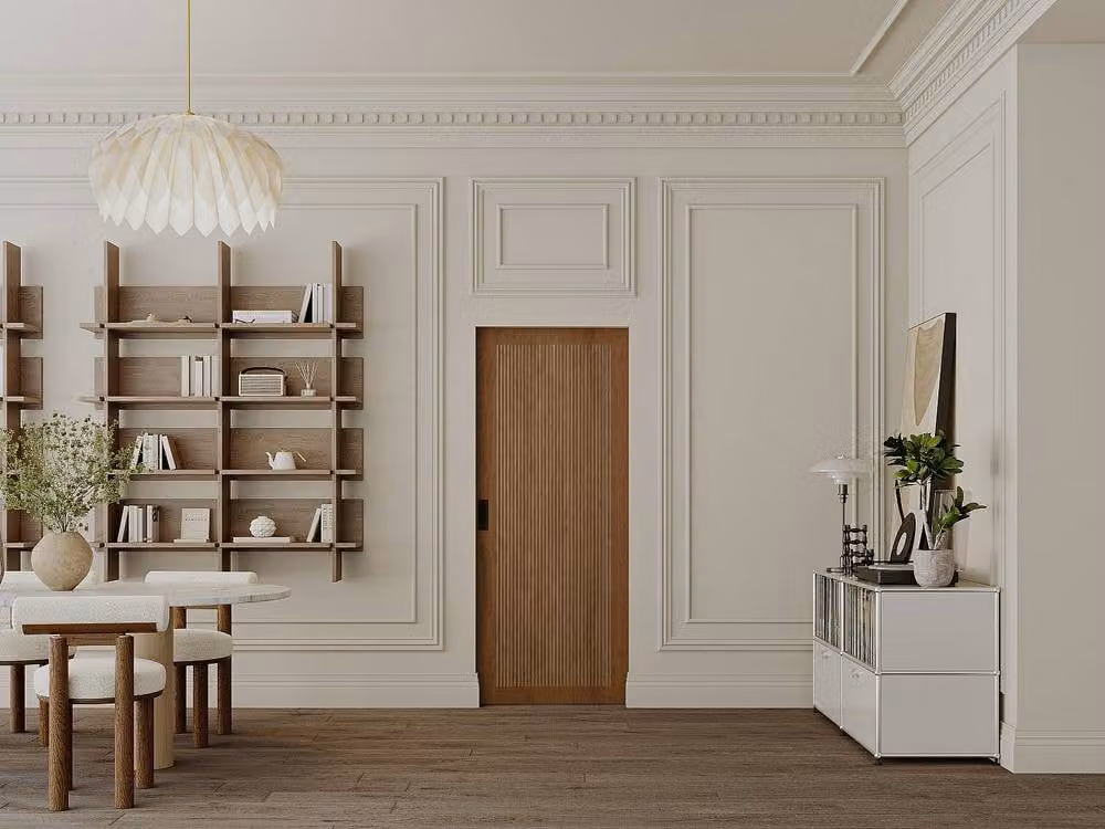 Vente-unique Modern Sliding Door with Sliding System in Walnut MDF and Steel, Brown and Silver, H: 205 cm x W: 93 cm – 1
