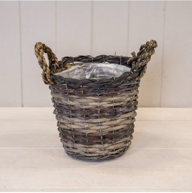 KDMD Charming Peeled and Unpeeled Split Willow Round Basket with Handles in Brown