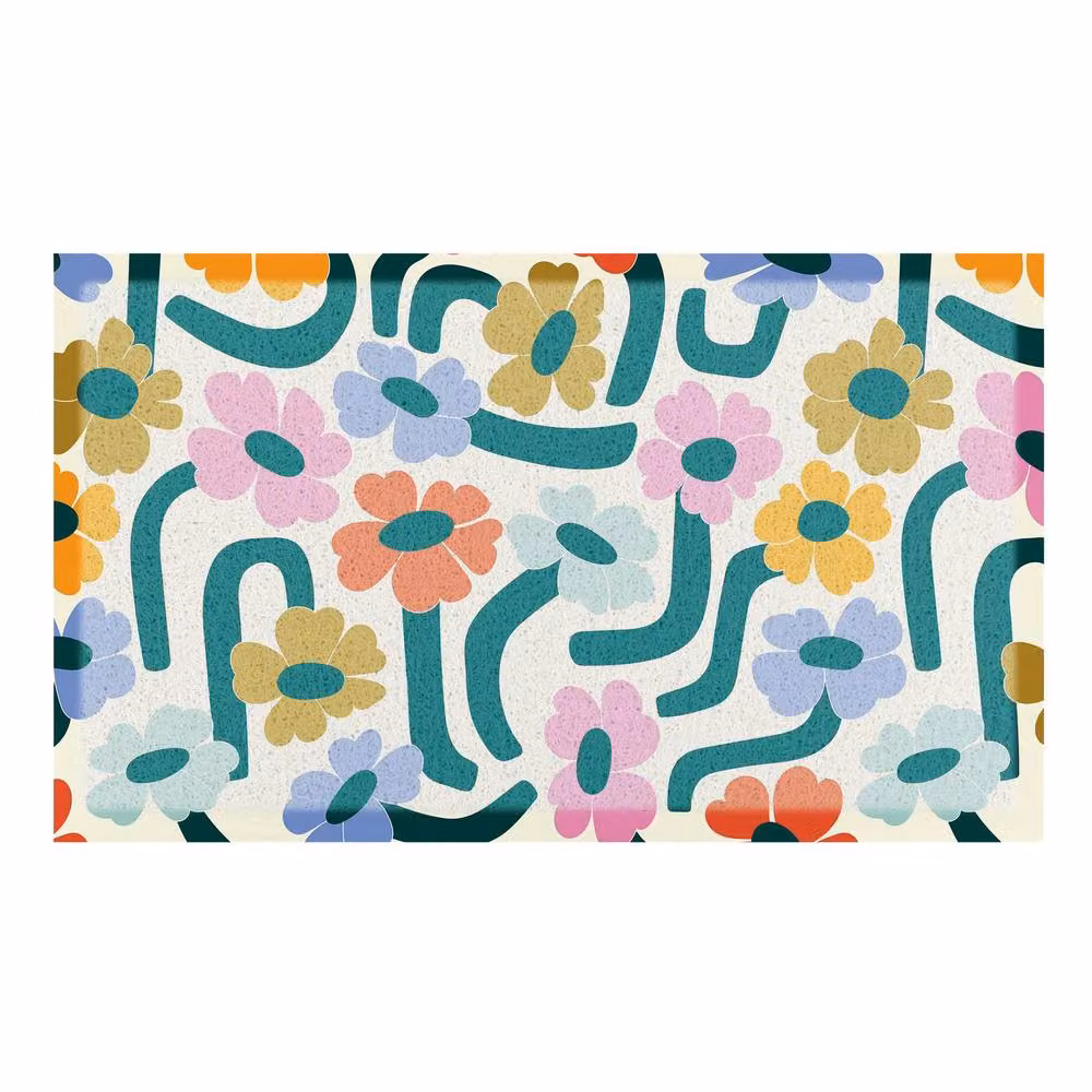Artsy Mats Elizabeth Olwen Chunky Floral Indoor/Outdoor Doormat in Beige and Multicolour, W: 90 cm, D: 60 cm – 2