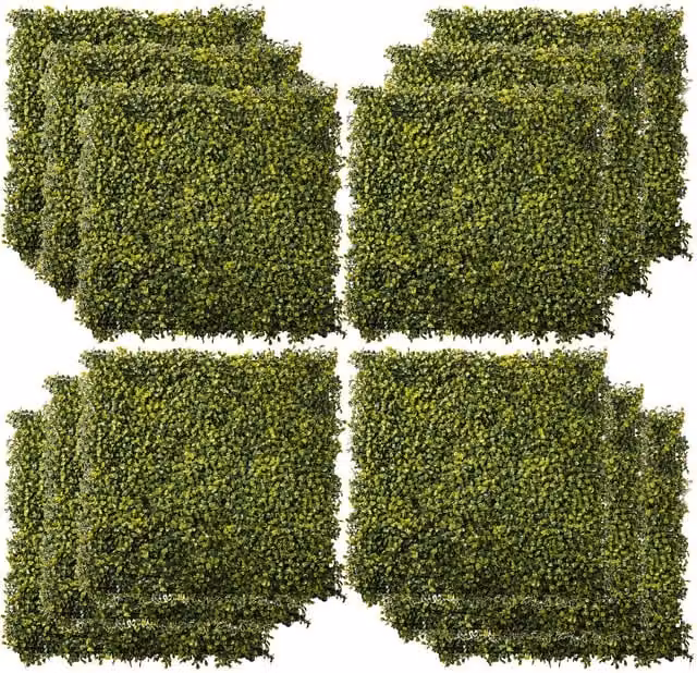 Outsunny 12-Piece Artificial Grass Privacy Fence Screen in Green, Faux Hedge Greenery Backdrop with Milan Grass Paneling – 1