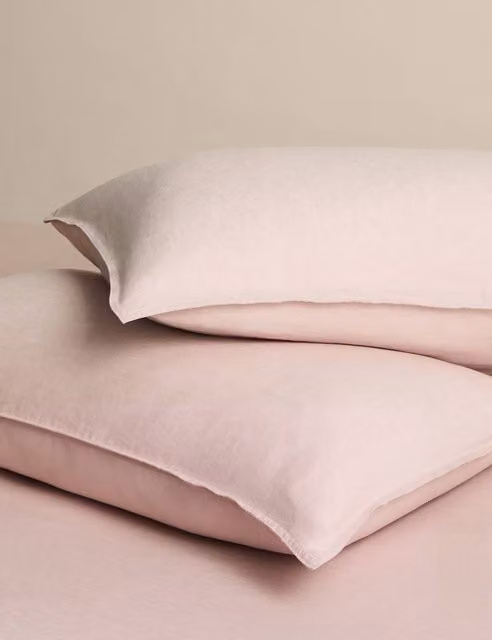 M&S 2 Pack Pure Linen Standard Pillowcases in Pink