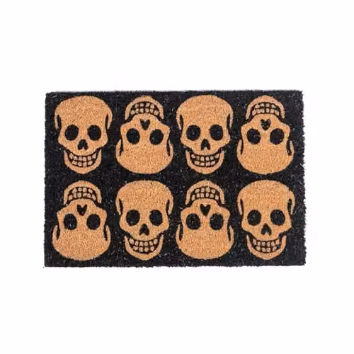 Nicola Spring Halloween Skulls Design Coir Door Mat, Brown and Multicolour, W: 60 cm, D: 40 cm