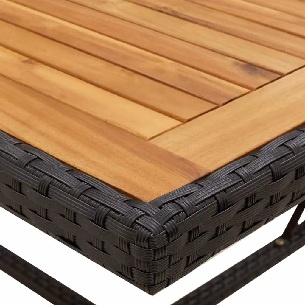 Berkfield Home Black Poly Rattan and Acacia Wood Garden Table W/D/H: 109 x 107 x 74 cm – 5