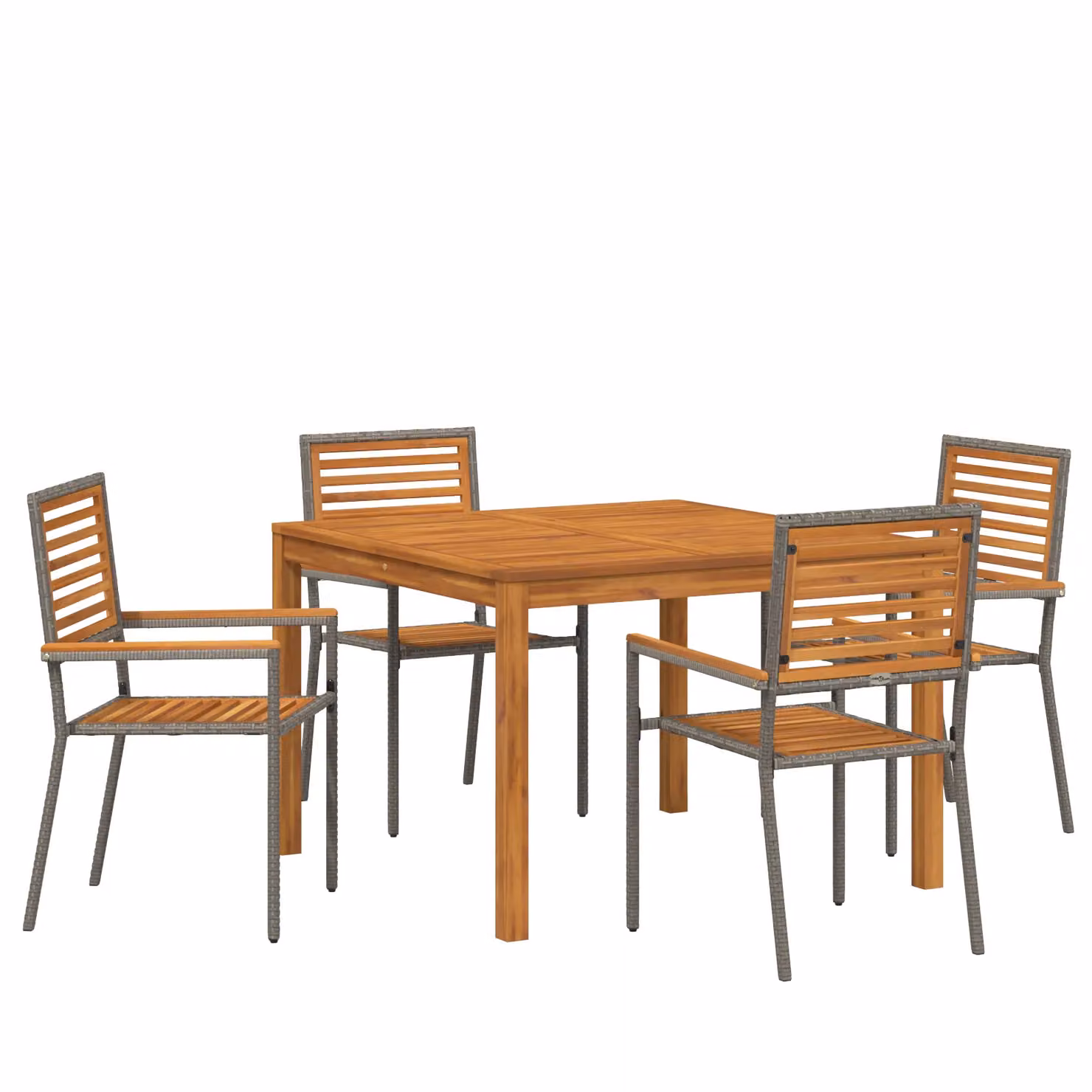 Berkfield Home 5 Piece Grey Poly Rattan and Acacia Wood Garden Dining Set – 2