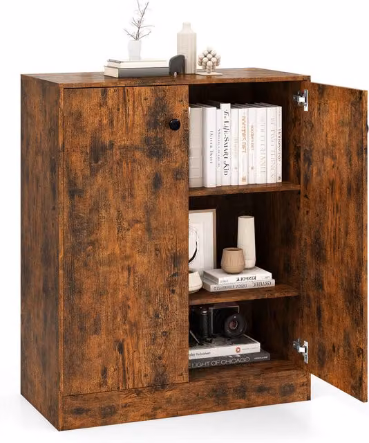 COSTWAY Modern 2-Door Freestanding Buffet Cabinet Storage Organiser in Brown