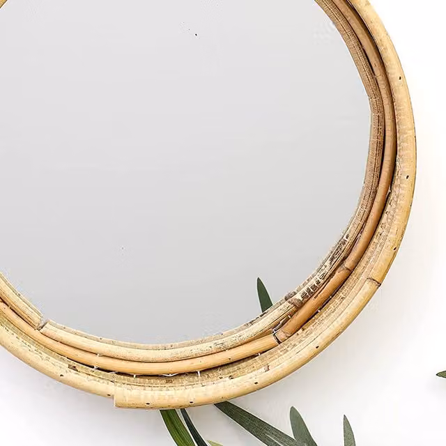 Boho Living Round Yellow Rattan Wall Mirror