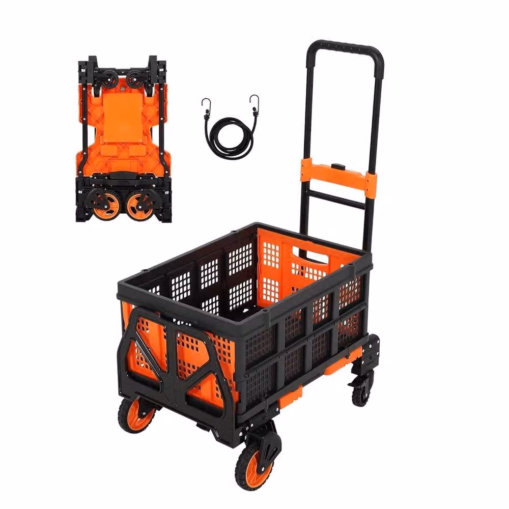VOGREX 2-in-1 Heavy Duty Folding Hand Truck with Basket, Orange – 2