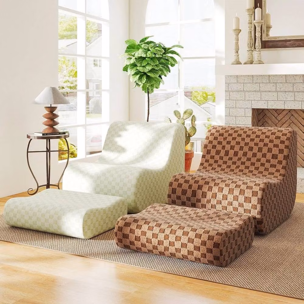 KORVIXA Brown Fabric Bean Bag Floor Couch Chair with Removable Cover and Foam Chunks, Width: 100 cm – 3