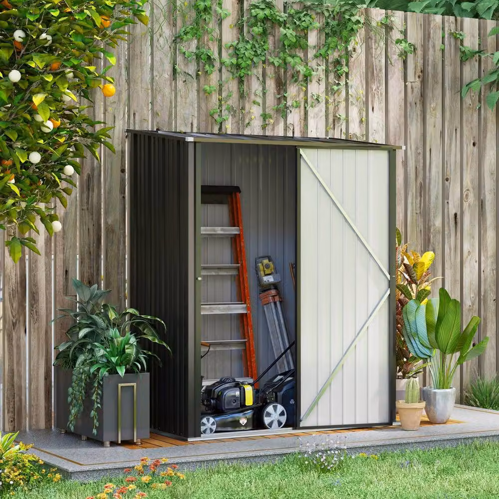 STILVORA Black Galvanised Steel Pent Garden Shed with Single Door – 2