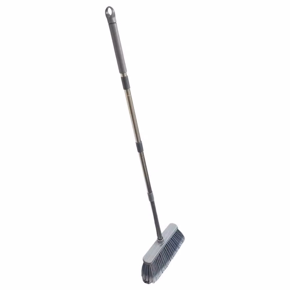 FLAVORA Grey Soft Bristle Broom with Stainless Steel Telescopic Handle – 3