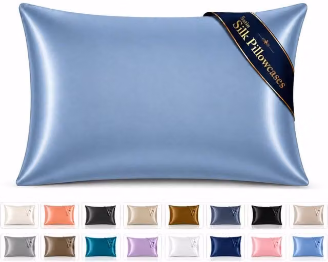Pamposh Pack of 2 Ultra Soft Mako Satin Silk Pillow Cases in Blue