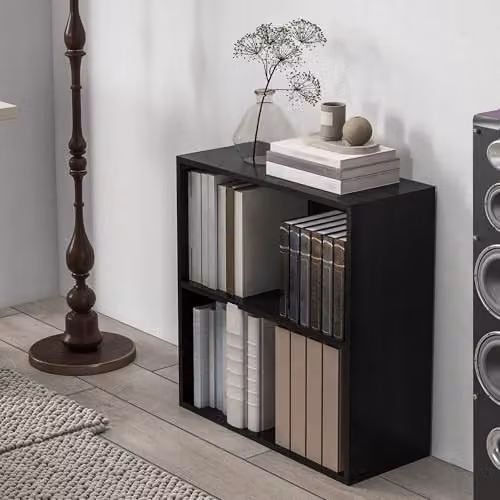 HOMCOM 2 Tier Modern Black Bookshelf with Adjustable Shelves and Back Panel, H 63.0 x W 24.0 x D 24.0 cm – 7