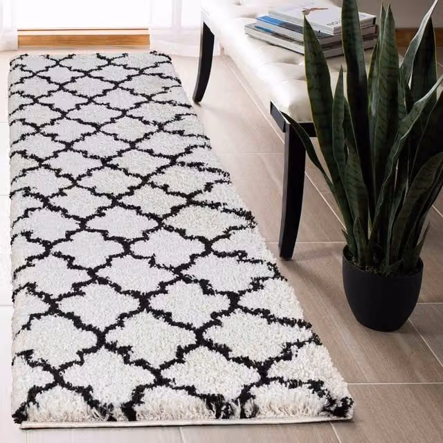 Desire Rugs Moroccan Berber Shaggy Runner in Stone, Yellow and White, W/D/H: 60 x 220 cm