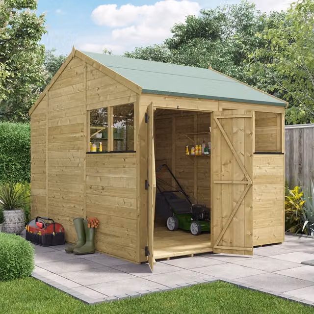 BillyOh Rustic Brown Wooden Apex Shed with Window, 11mm Tongue and Groove, W: 244 cm, D: 305 cm