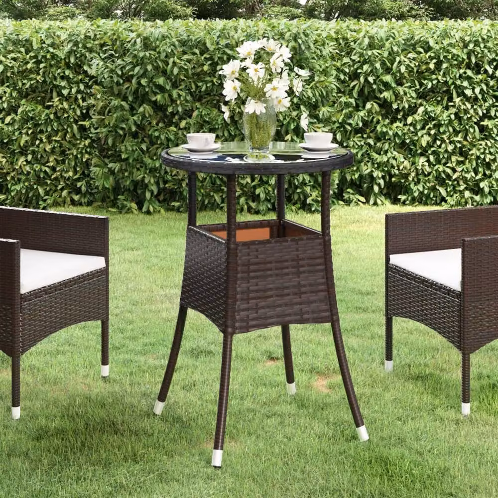 Berkfield Home Round Garden Table in Brown Poly Rattan with Tempered Glass, W/D/H: 60 x 60 x 75 cm – 2