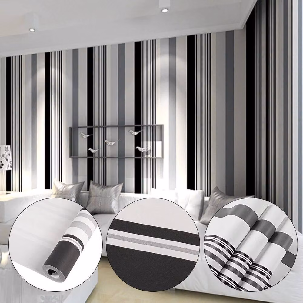 KORVIXA Black Striped Abstract Non-Woven Wallpaper Roll, Width: 100 cm, Length: 10 m – 4
