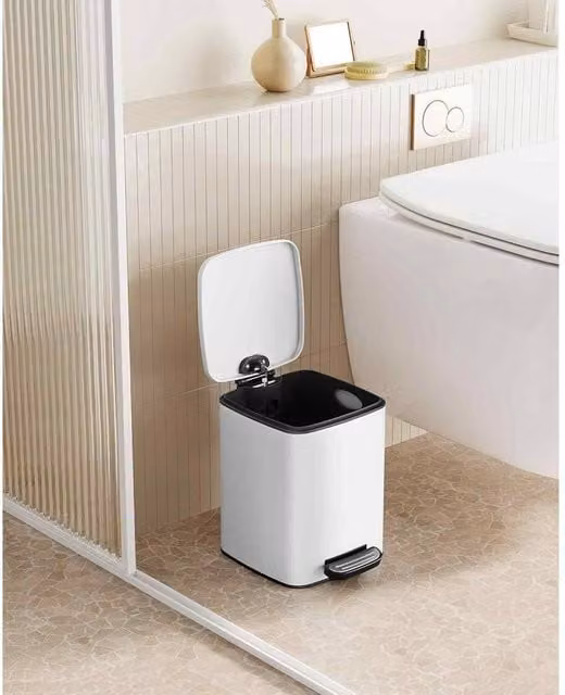 The Bazaarist White Steel Pedal Kitchen Waste Bin with Soft Close and Removable Inner Bucket – 1