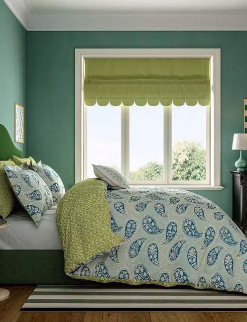LAND & SHORE Green Floral Pure Cotton Melody Bedding Set, W: 180 cm, H: 200 cm