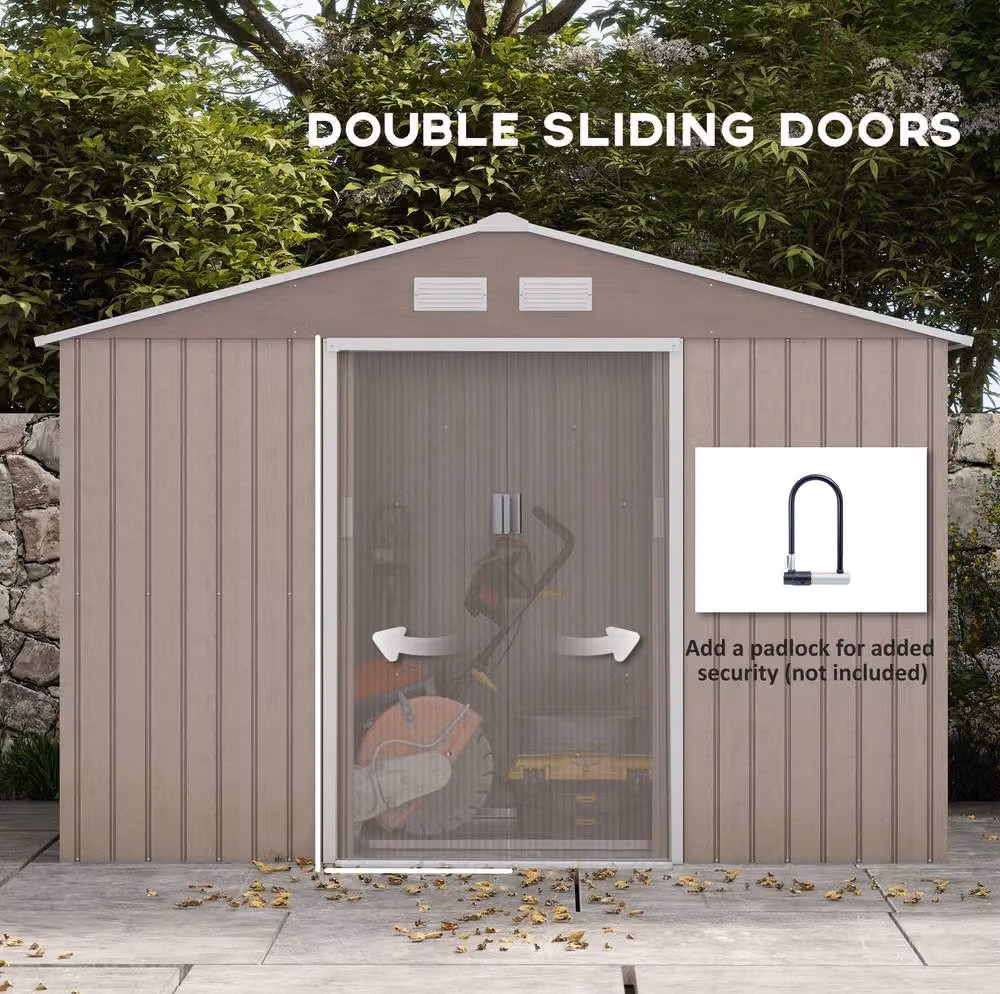 STILVORA Galvanised Steel Garden Shed with Sliding Doors and Gable Roof in Brown, W/D/H: 277 x 192 x 183 cm – 6