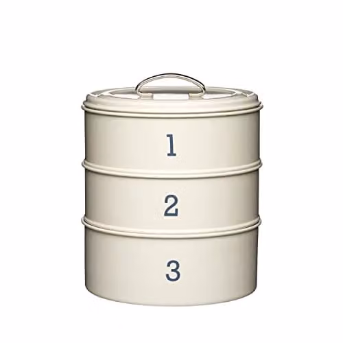 KitchenCraft Living Nostalgia 3-Tier Metal Cake Storage Tin Set in Beige, W: 22 cm, D: 27 cm – 1