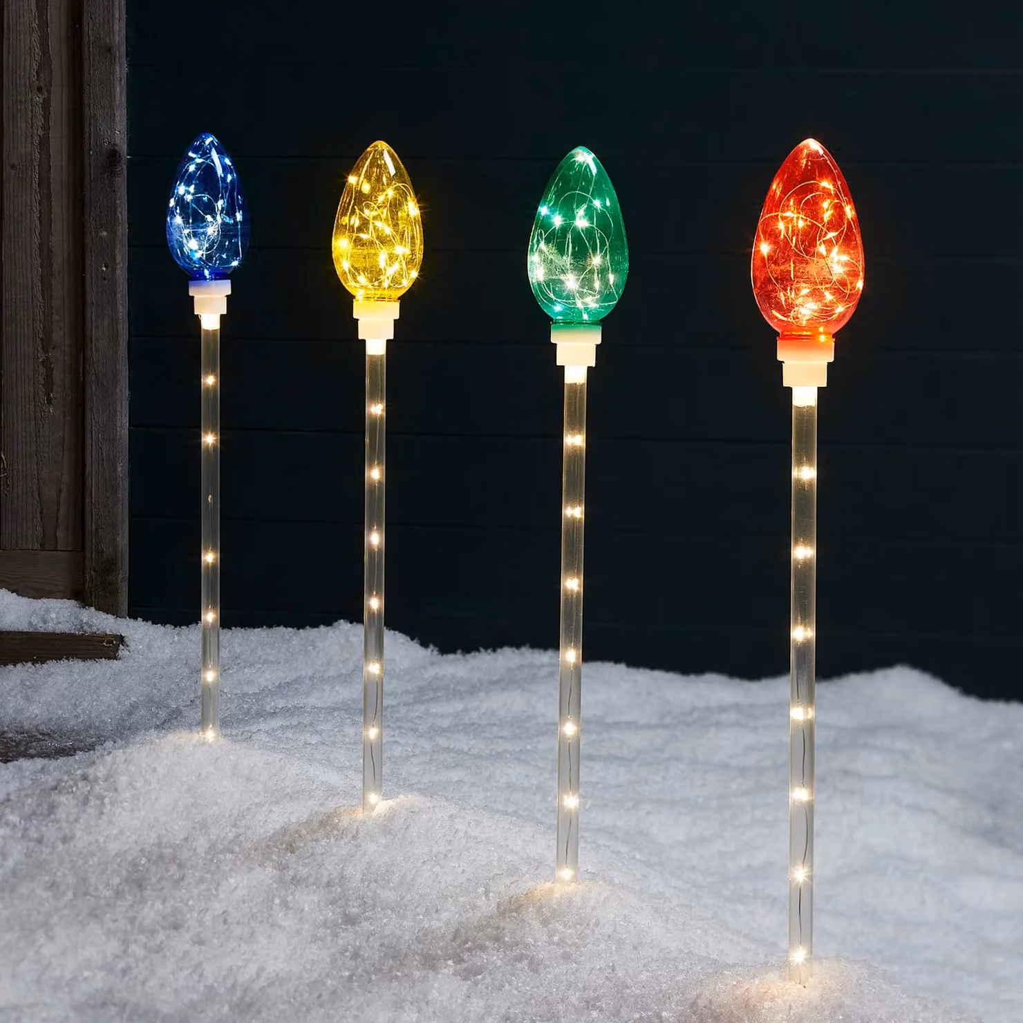 4 Multi-Coloured LED C9 Bulb Christmas Path Lights