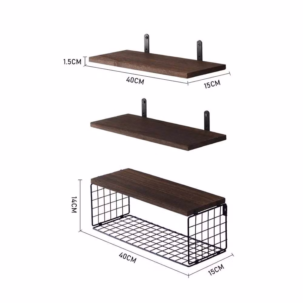 KORVIXA Set of 3 Brown Wooden Wall Mounted Floating Shelves – 2