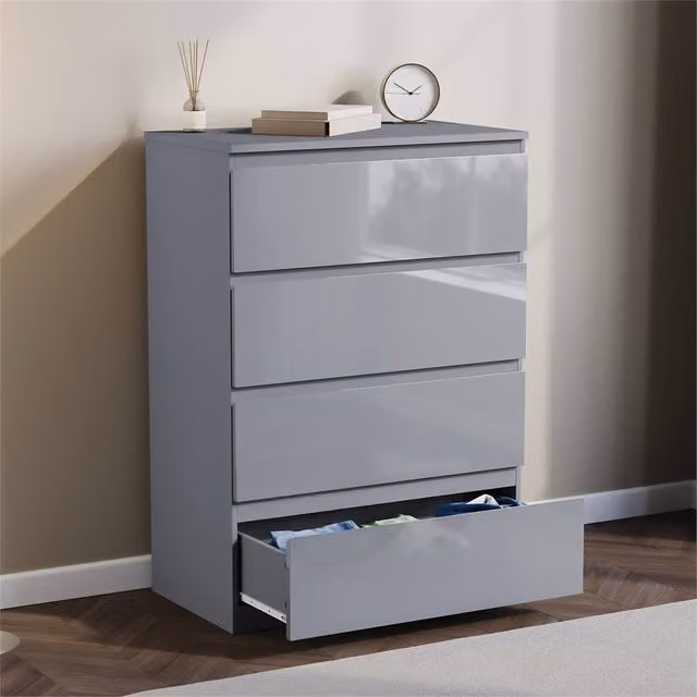 EONLION Grey Gloss 4 Drawer Chest of Drawers – 1