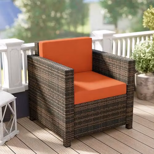 Outsunny Rattan Garden Armchair with Cushions in Brown and Orange – 7