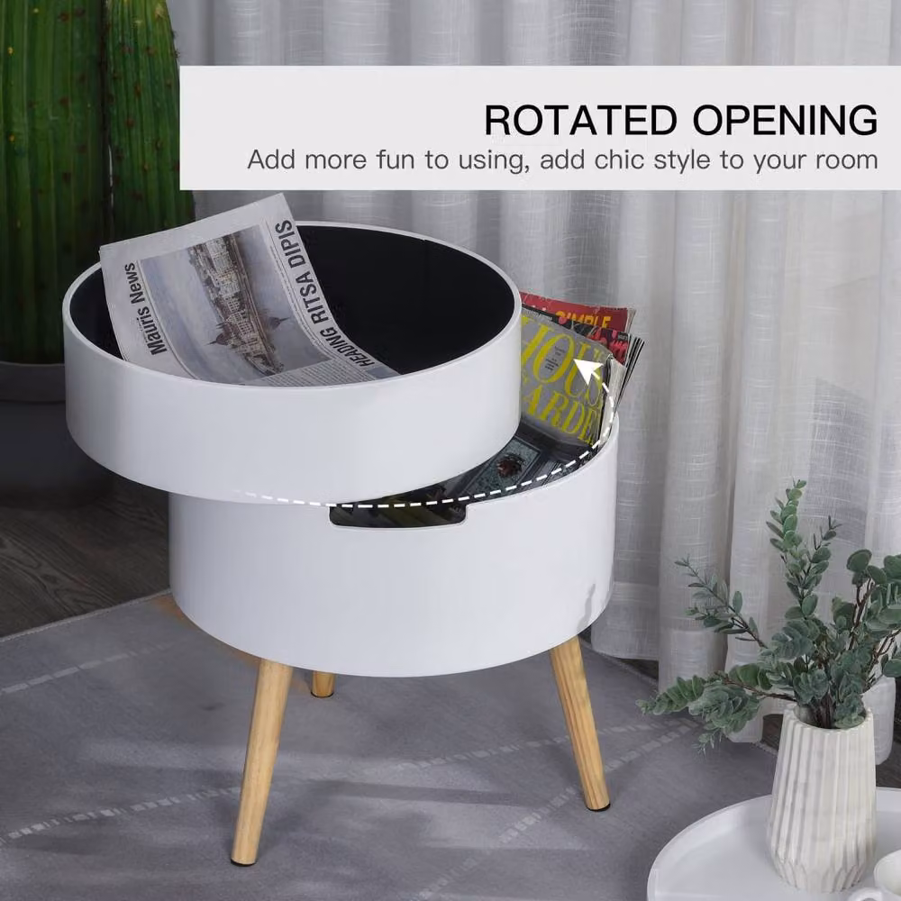 Wyld Haus Amelia Set of 2 White Round 3 Tier Bedside Tables with Storage and Tray in Natural White – 4