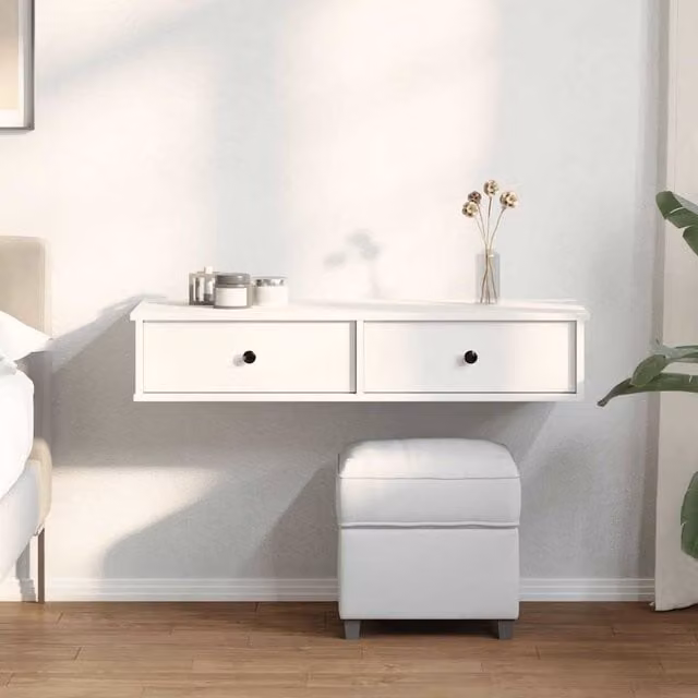 Berkfield Home Wall Mounted Shelf with Drawers in White, W/D/H: 100 x 37.5 x 19 cm – 1