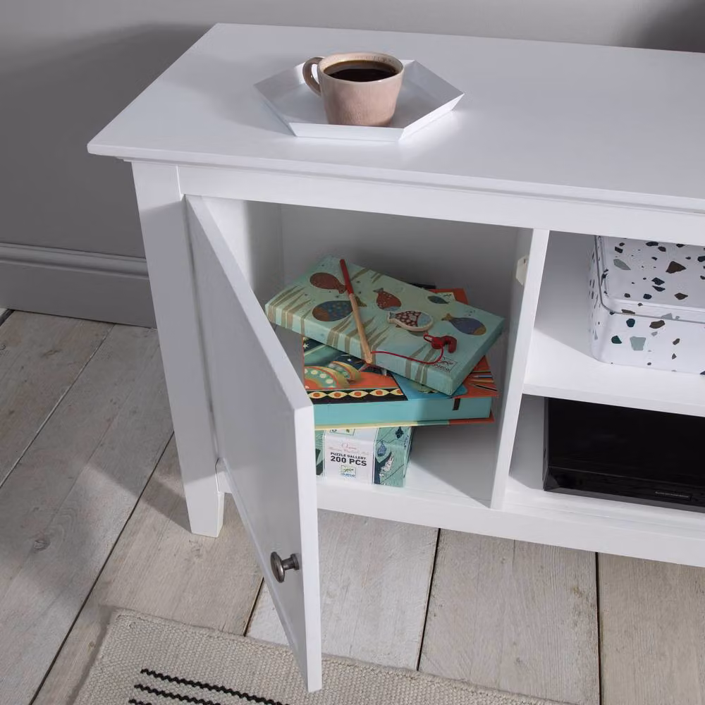 Nöa and Nani Karlstad Modern Glossy Low Sideboard with Storage in White – 2