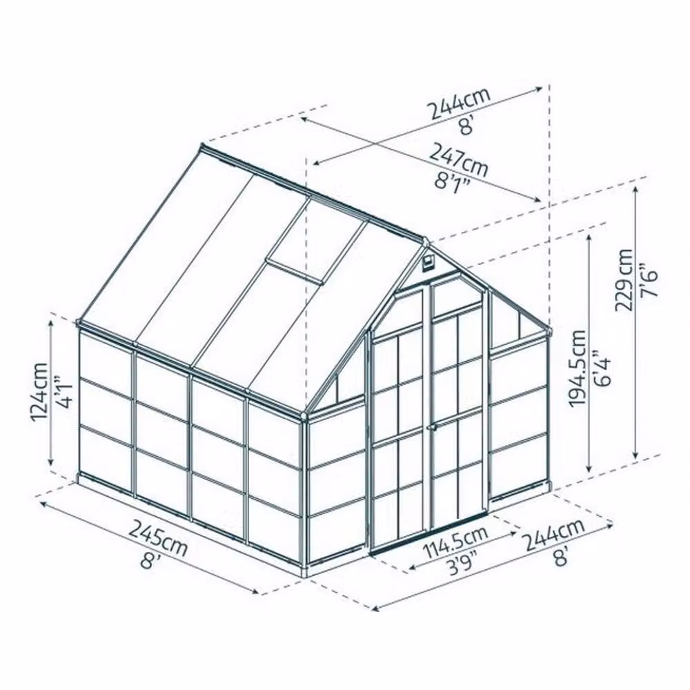 Palram Balance Polycarbonate Greenhouse in Grey, W: 244 cm, D: 244 cm, H: 229 cm – 3