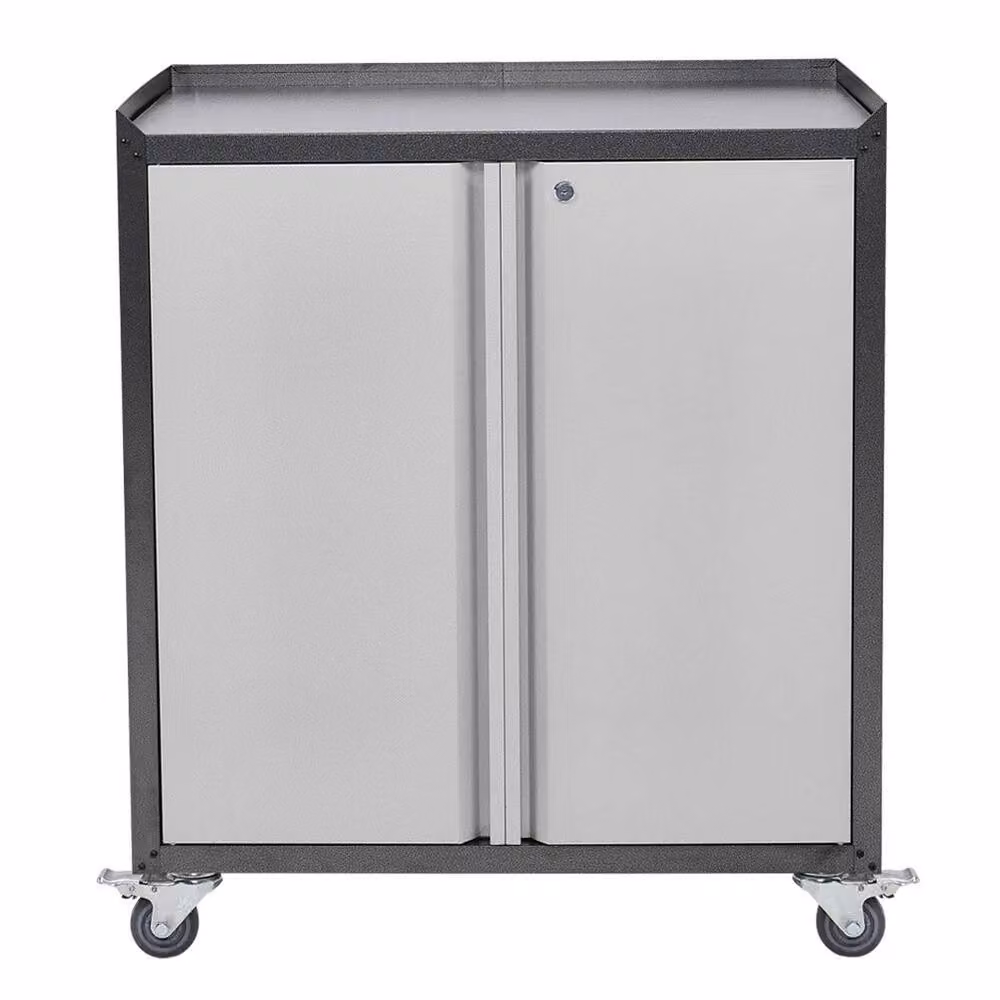 SPETLEK Grey Metal Mobile Storage Cupboard with Lockable Hinged Doors – 2